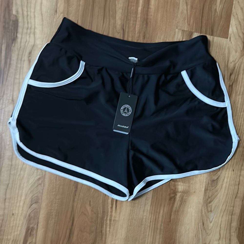 Black Women's Swim Shorts with White Trim